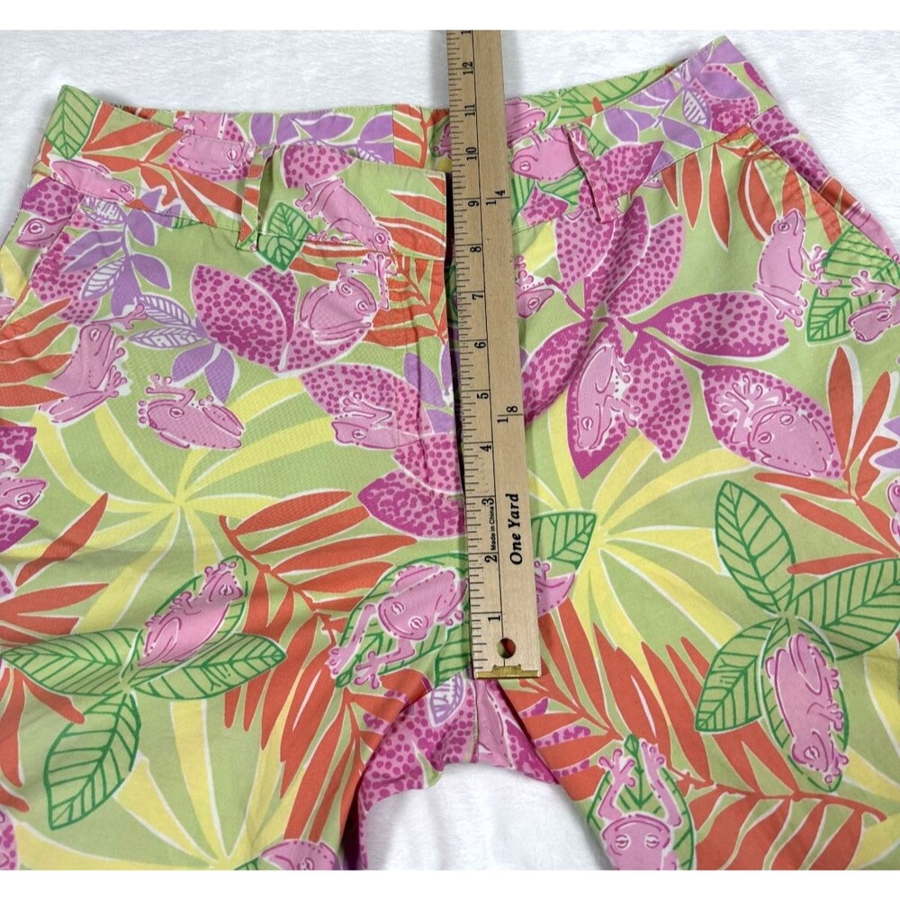 Vintage Lilly Pulitzer Bottoms Up Frog Print Capri Pants Womens 8 Pink Green - Picture 6 of 8